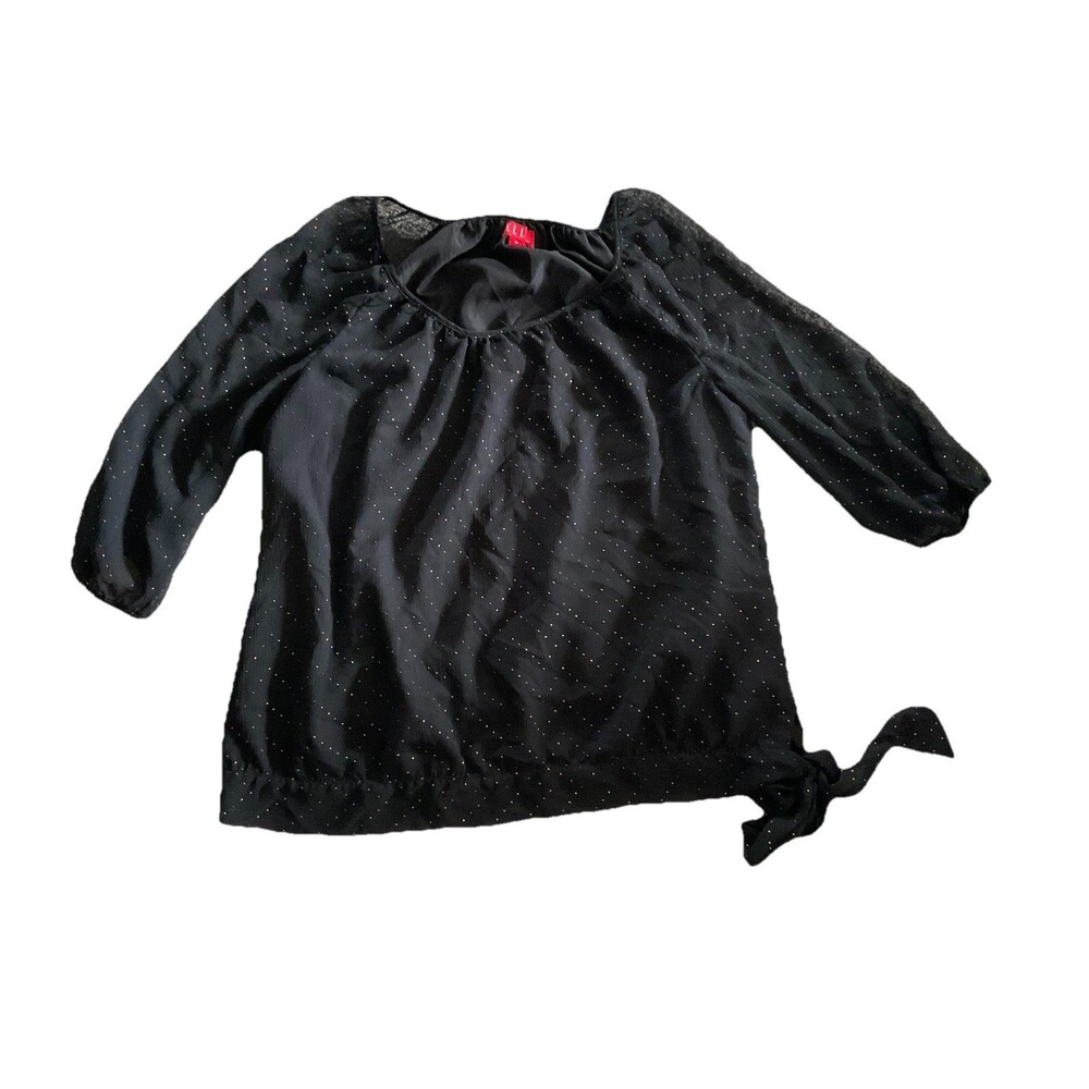 Elle Blouse Women’s Gold Polka Dots 3/4 Sleeves Black Size XL